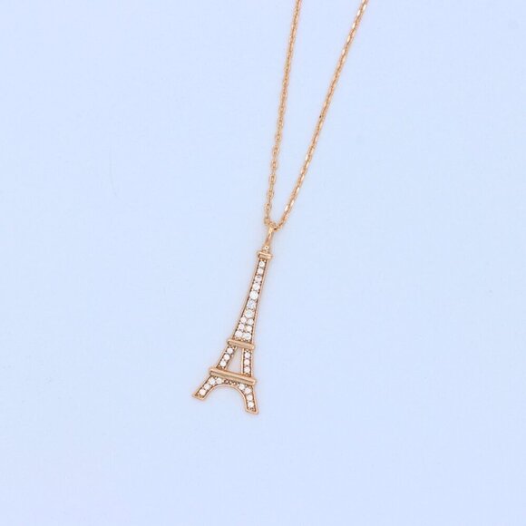"Rose Gold Eiffel Tower Pendant Necklace with Sparkling Crystals, XPNL1883 - Picture 10 of 12